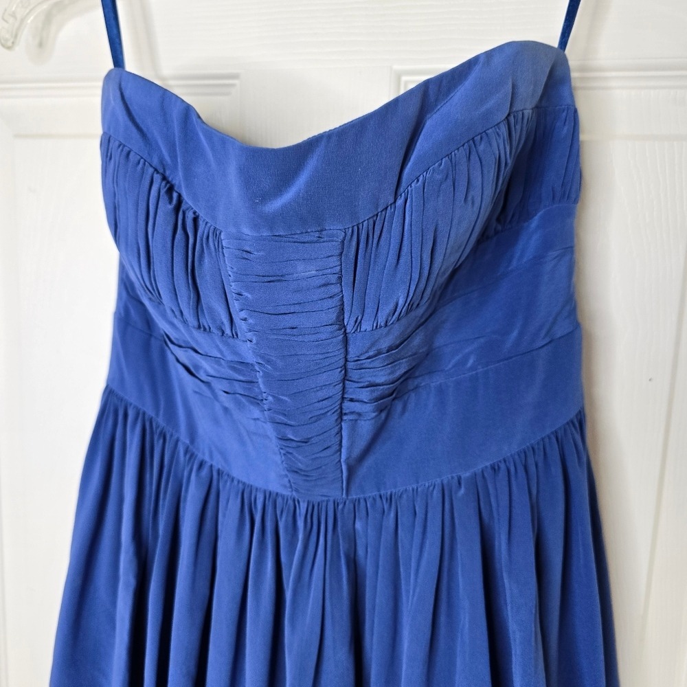 Elegant Blue‎ 5/48 SILK strapless womens dress ruched bodice lined 4